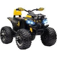 HOMCOM 12V Quad Bike ATV with LED Lights, Music, Backrest, Forward, Backward, Yellow