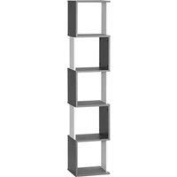 HOMCOM Modern Five-Tier Free-Standing Bookcase - White and Dark Grey, Grey