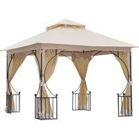 Outsunny 3 x 3 M Garden Gazebo Patio Party Tent Shelter Outdoor Canopy Double Tier Sun Shade Metal Frame Beige