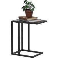 HOMCOM C Shape End Table w/Metal Frame Marble-Effect Top Sofa Side Table Narrow Snack Coffee Table for Living Room, Black Wood Effect