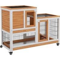 PawHut Wooden Indoor Rabbit Hutch Elevated Bunny Cage W/ Enclosed Run Wheel