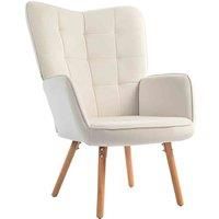 HOMCOM Modern Accent Chair Velvet-Touch Tufted Wingback Armchair Upholstered Leisure Lounge Sofa Club Chair with Wood Legs, Cream White