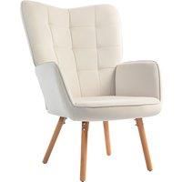 HOMCOM Modern Accent Chair Velvet-Touch Tufted Wingback Armchair Upholstered Leisure Lounge Sofa Club Chair with Wood Legs, Cream White