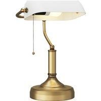 HOMCOM Banker's Desk Lamp with Antique Bronze Tone Base, Table Lamp with White Glass Shade for Home Office, White