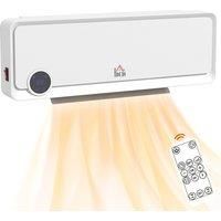 HOMCOM Wall Downflow Heater 2 Heat and Fan 1000W/2000W, Electric Space Heater with Timer Remote Oscillating, for Bedroom Home Office, White