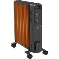 HOMCOM 2500W Oil Filled Radiator, 11 Fin, Portable Electric Heater with 3 Heat Settings, Safety Cut-Off and Wheels, Grey