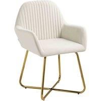 HOMCOM Modern Accent Chair, Velvet-Touch Fabric Upholstered Armchair with Metal Base for Living Room, Bedroom and Dinning Room, Cream White