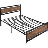 HOMCOM Full Bed Frame with Headboard & Footboard, Strong Slat Support Twin Size Metal Bed w/ Underbed Storage Space, No Box Spring Needed