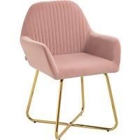 HOMCOM Modern Arm Chair Upholstered Accent Chair with Metal Base for Living Room Pink Aosom UK