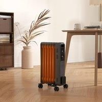 HOMCOM 1500W Oil Filled Radiator, 7 Fin, Portable Electric Heater with 3 Heat Settings, Safety Cut-Off and Wheels, Grey