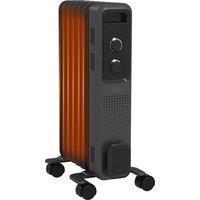 HOMCOM 1500W Oil Filled Radiator, 7 Fin, Portable Electric Heater with 3 Heat Settings, Safety Cut-Off and Wheels, Grey Aosom UK