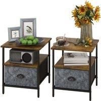 HOMCOM Set of 2 Bedside Table, Nightstand with Non-Woven Fabric Drawer, Side Table, End Table for Living room, Bedroom, Rustic Brown Aosom UK