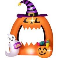 4.9FT Tall Halloween Inflatable Pumpkin Archway with Cute Ghost, LED Display