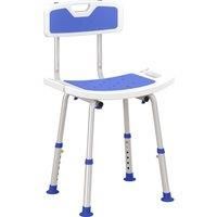 HOMCOM Shower Stool with Backrest, Height Adjustable Shower Chair with Anti-slip Foot Pads, Shower Head Holder, Blue Aosom UK
