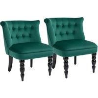 HOMCOM Velvet Accent Chair Set of 2, Button Tufted Wingback Chair with Rubber Wood Legs for Living Room, Bedroom, Dark Green