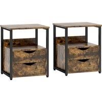 HOMCOM Industrial Side Table Set of 2, Sofa Table with Drawer, Bedside Cabinet with Storage Shelf, Slim Nightstand for Living Room, Bedroom, Rustic Brown
