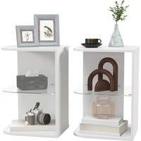 HOMCOM Modern Side Table Set of 2, Three Layer Bedside Table Nightstand with 2 Storage Shelves, for Living room, Bedroom, White