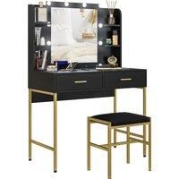 HOMCOM Dressing Table with Lighted Mirror, Cushioned Stool, Drawers, Shelves, Makeup Vanity Desk Set, Modern Dresser Vanity Table Black Aosom UK