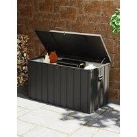 Outsunny 450L Galvanised Steel Water-Proof Outdoor Storage Box with Wheels and Handles - Dark Grey, Grey