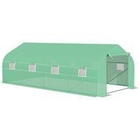 Outsunny 6 x 3 m Large Walk-In Greenhouse Garden Polytunnel Greenhouse w/ Metal Frame, Zippered Door and Roll Up Windows, Green