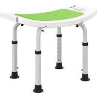 HOMCOM 6-Level Height Adjustable Aluminium Bath Room Stool Chair Shower Non-Slip Design w/ Padded Seat Drainage Holes Foot Pad, Green Aosom UK