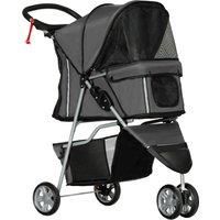 PawHut Pet Stroller w/ Zipper for Small and Miniature Dogs, 3 Wheel Dog Stroller W/ Removable & Washable Bottom Pad, Charcoal Grey Aosom UK