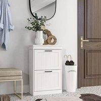 HOMCOM Narrow Shoe Cabinet, Slim Shoe Storage Cabinet with 2 Flip Drawers and Adjustable Shelves for Hallway, Entryway, Holds 10 Pairs, White