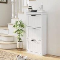 HOMCOM Minimalistic Slim Shoe Storage Cabinet with Three Flip Drawers - White, White