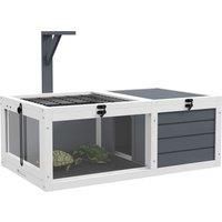 PawHut Tortoise Table with Wooden Lamp Holder, Wooden Tortoise House w/ Openable Lids, Pull-Out Trays - Grey Aosom UK