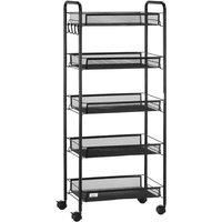 HOMCOM Five-Tier Metal Utility Rolling Storage Cart with Removable Mesh Baskets - Black, Black