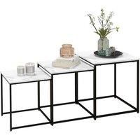 HOMCOM Nesting Tables Set of 3, Side End Table with Marble Effect Top and Steel Legs for Living Room Bedroom, White