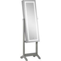 HOMCOM Jewellery Cabinet with LED Light, Lockable Jewellery Organiser with Full-Length Mirror for Bedroom Dressing Room, Grey Aosom UK