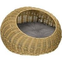 PawHut Wicker Cat House with Washable Cushion for Indoor Cats, Light Brown Aosom UK