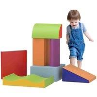 HOMCOM Soft Play Set, 7 Piece Soft Foam Blocks, Toddler Climb and Crawl Activity Play Set for 1-3 Years, Soft Play Equipment for Building and Stacking, Educational Play, Blue