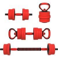 SPORTNOW 20kg Four-In-One Adjustable Weight Dumbbells Set, Barbell, Kettlebell, Push Up Stand - Red Aosom UK