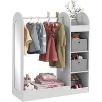 AIYAPLAY Kids Clothes Rail, Kids Dress Up Rail with Storage Shelf, Boxes, Mirror, Kids Wardrobe for Bedroom, Kids Room, Nursery, White