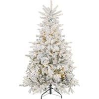 HOMCOM 5ft Prelit Snow Flocked Artificial Christmas Tree with Warm White LED Light and 931 Tips, Metal Base, Snowy Realistic Xmas Tree