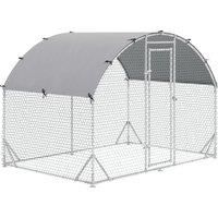 PawHut Chicken Run Coop, Galvanized Walk In Chicken House, Hen Poultry House Cage, Rabbit Hutch Playpen w/ Water-Resist Cover Outdoor, 2.8 x 1.9 x 2m