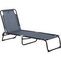 Outsunny Folding Sun Lounger Beach Chaise Chair Garden Reclining Cot Camping Hiking Recliner with 4 Position Adjustable Back - Grey