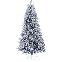 HOMCOM 6ft Flocked Artificial Christmas Tree with 700 Snow Frosted Tips, Metal Stand, Snowy Hinged Xmas Tree, Blue
