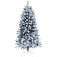 HOMCOM 5ft Flocked Artificial Christmas Tree with 450 Snow Frosted Tips, Metal Stand, Snowy Hinged Xmas Tree, Blue