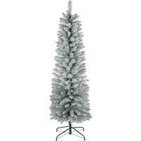 HOMCOM 6 Foot Artificial Pencil Christmas Tree With Snow Flocked Tips, Green