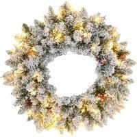 Pre-Lit Christmas Wreath for Front Door with Pine Cones and Red Berries Green
