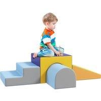 HOMCOM Soft Play Equipment with PU Cover, 4-piece Soft Play Set w/ Steps, Tunnel, Ramp, EN71-1-2-3 Standard for Toddlers 1-4 Years, Blue Aosom UK