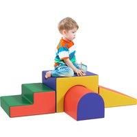 HOMCOM Soft Play Equipment with PU Cover, 4-piece Soft Play Set w/ Steps, Tunnel, Ramp, EN71-1-2-3 Standard for Toddlers 1-3 Years, Red Aosom UK
