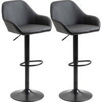 HOMCOM Adjustable Bar Stools Set of 2, Swivel Barstools with Footrest and Backrest, PU Leather and Steel Base, for Kitchen Counter Dining Room, Black