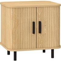 HOMCOM Bedside Table, Nordic Side Table with Roller Shutter Style Sliding Doors and Metal Legs for Bedroom, Living Room, Oak Tone Aosom UK