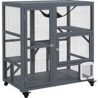 Cat House, Wooden Outdoor Catio Cat Enclosure on Wheels with Platforms, Hammock