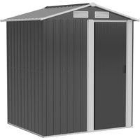 Outsunny 5ft x 4ft Garden Metal Storage Shed, Tool Storage Shed with Sliding Door, Sloped Roof and Floor Foundation for Garden, Backyard, Patio, Grey