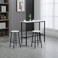 White Marble Narrow Dining Set Table 2 Round High Stools Steel Frame 3 Pieces UK